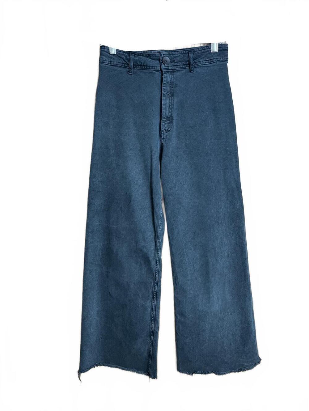 Zara The Marine High Rise Raw hem wide Leg Jeans Black sz 8